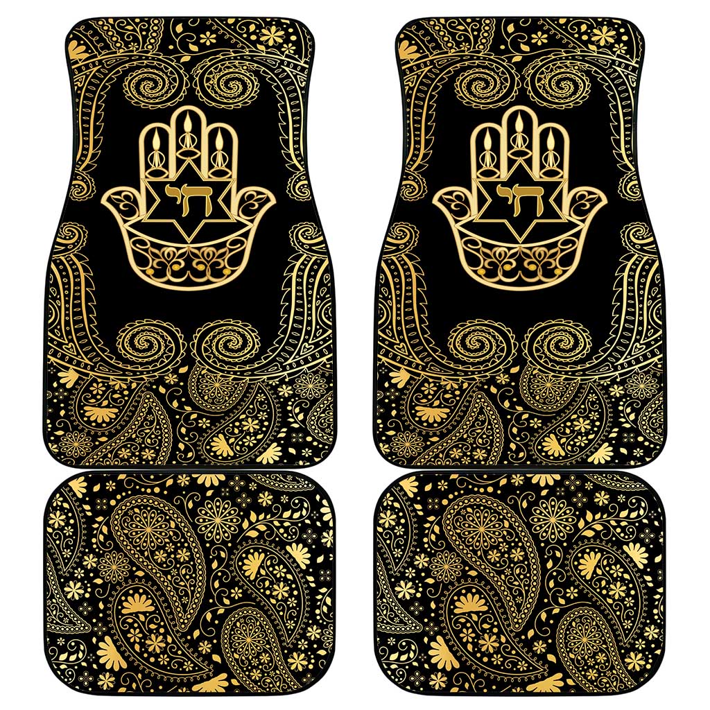 Jewish Hamsa Chai Car Mats Gold Paisley Pattern