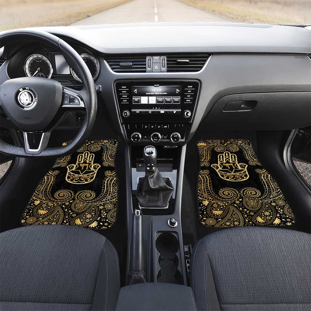 Jewish Hamsa Chai Car Mats Gold Paisley Pattern