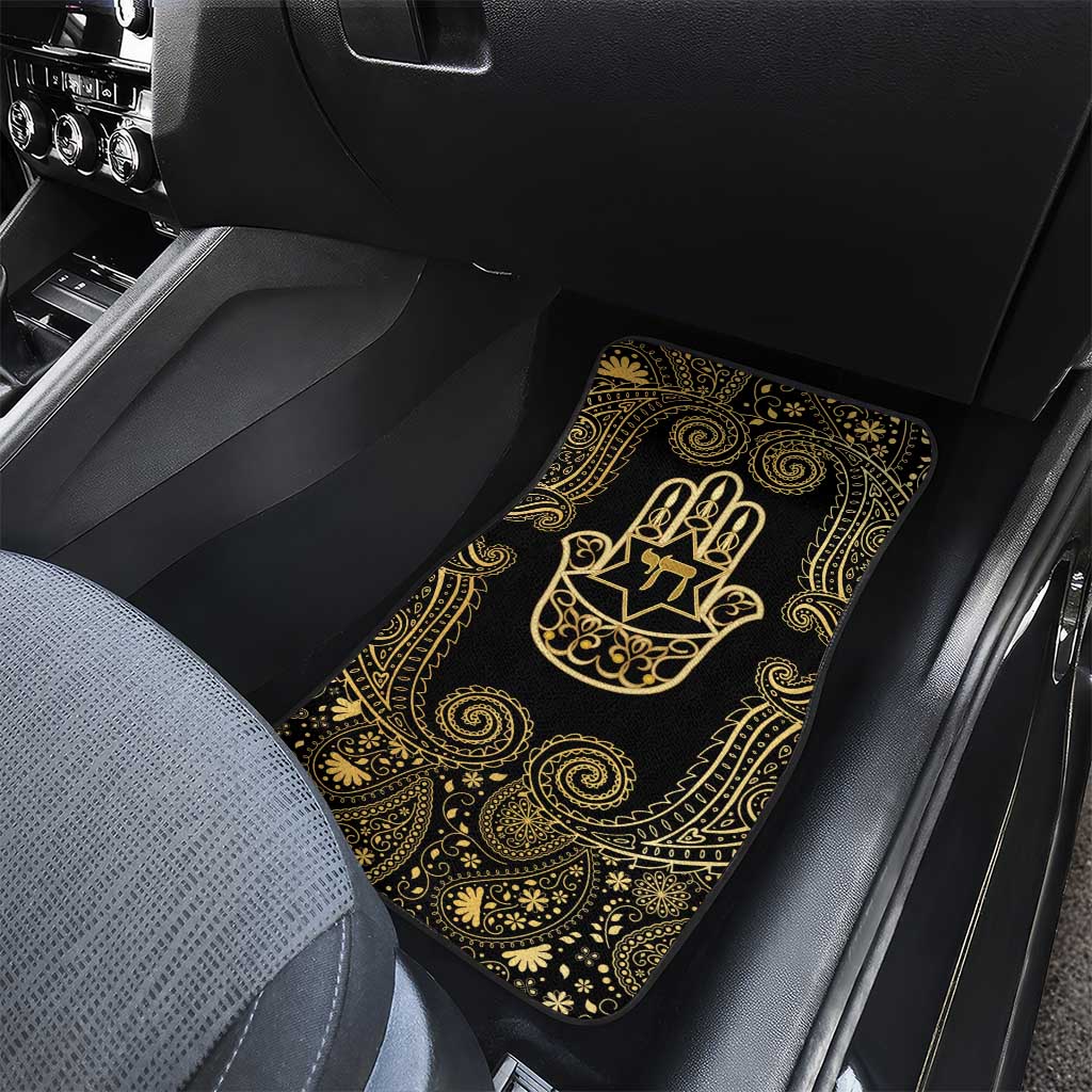 Jewish Hamsa Chai Car Mats Gold Paisley Pattern