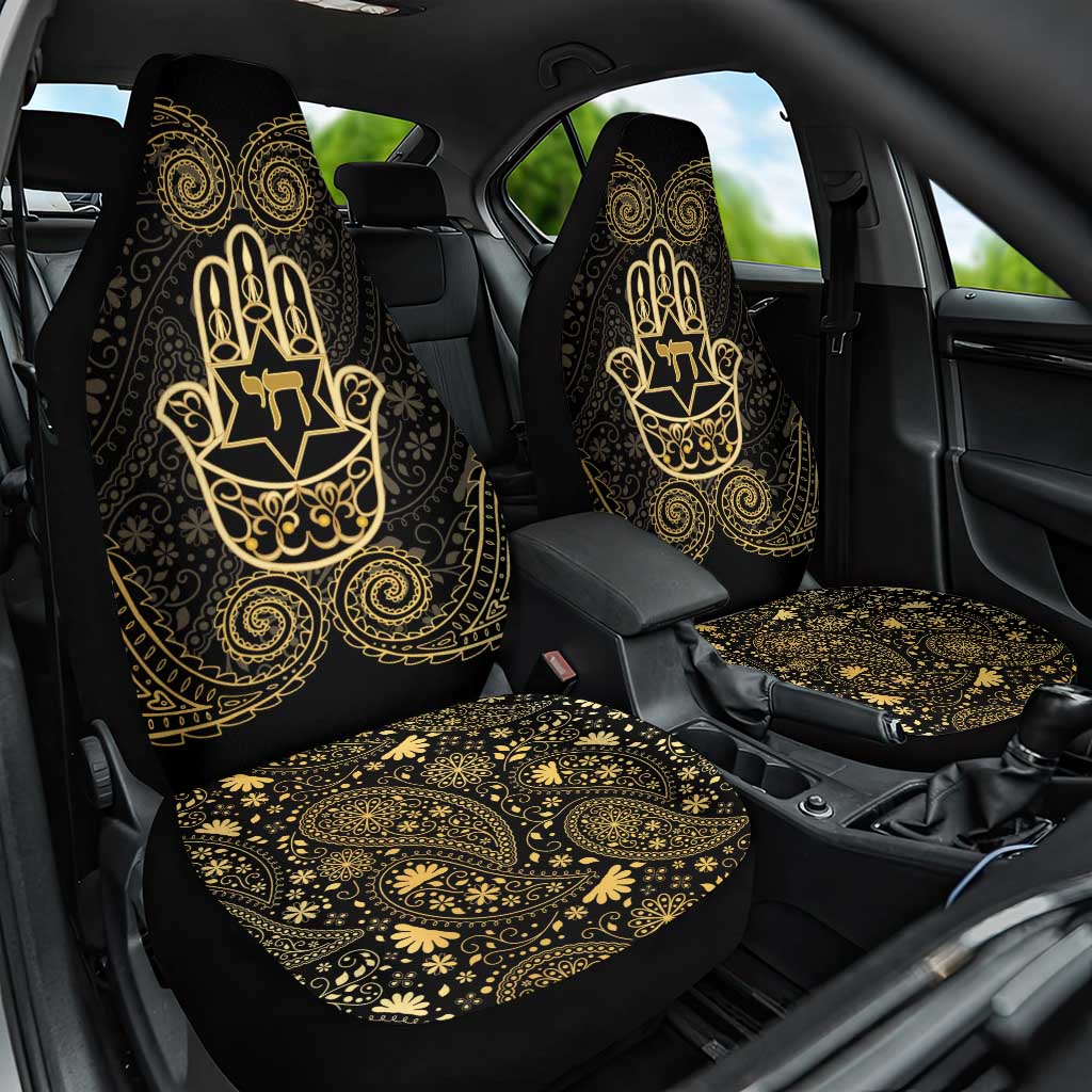 Jewish Hamsa Chai Car Seat Cover Gold Paisley Pattern