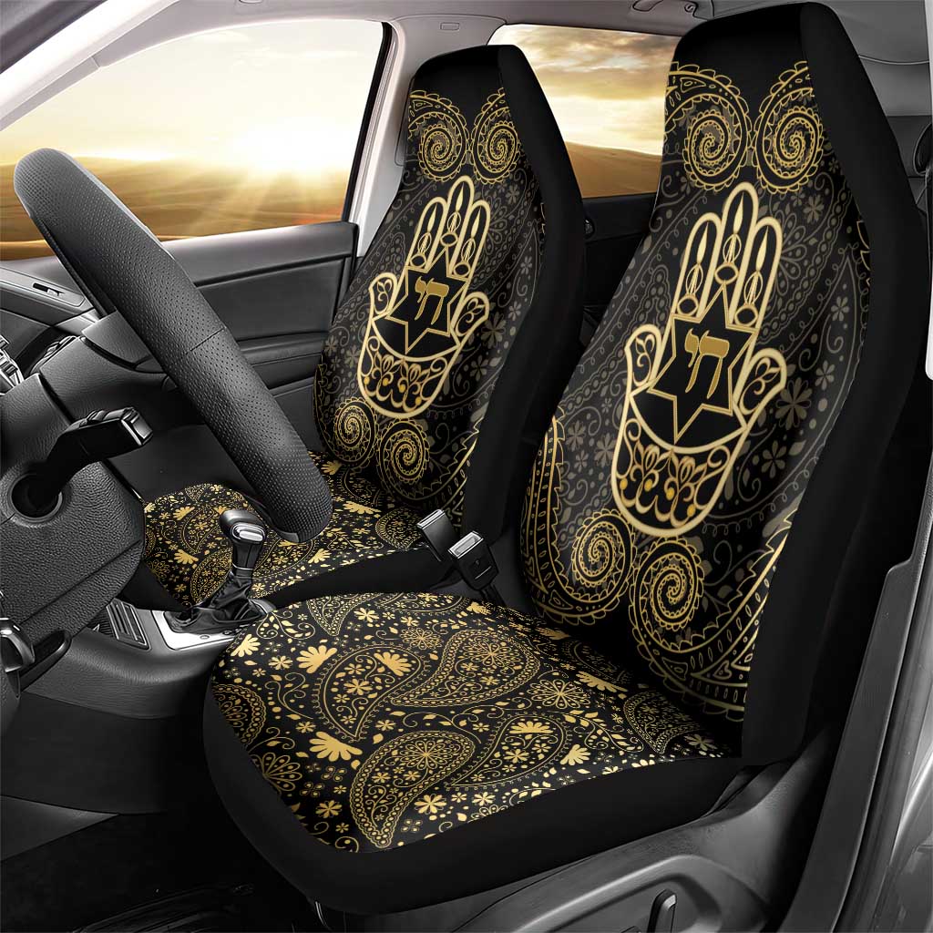 Jewish Hamsa Chai Car Seat Cover Gold Paisley Pattern