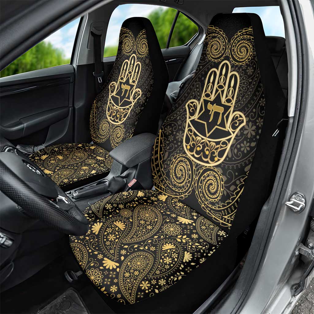 Jewish Hamsa Chai Car Seat Cover Gold Paisley Pattern