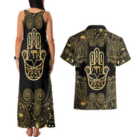 Jewish Hamsa Chai Couples Matching Tank Maxi Dress and Hawaiian Shirt Gold Paisley Pattern
