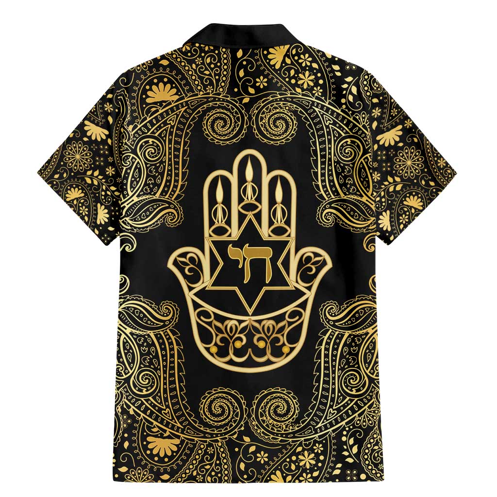 Jewish Hamsa Chai Family Matching Mermaid Dress and Hawaiian Shirt Gold Paisley Pattern