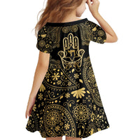 Jewish Hamsa Chai Family Matching Off The Shoulder Long Sleeve Dress and Hawaiian Shirt Gold Paisley Pattern