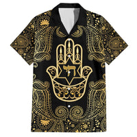 Jewish Hamsa Chai Family Matching Off The Shoulder Long Sleeve Dress and Hawaiian Shirt Gold Paisley Pattern