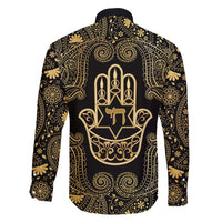 Jewish Hamsa Chai Family Matching Off Shoulder Maxi Dress and Hawaiian Shirt Gold Paisley Pattern