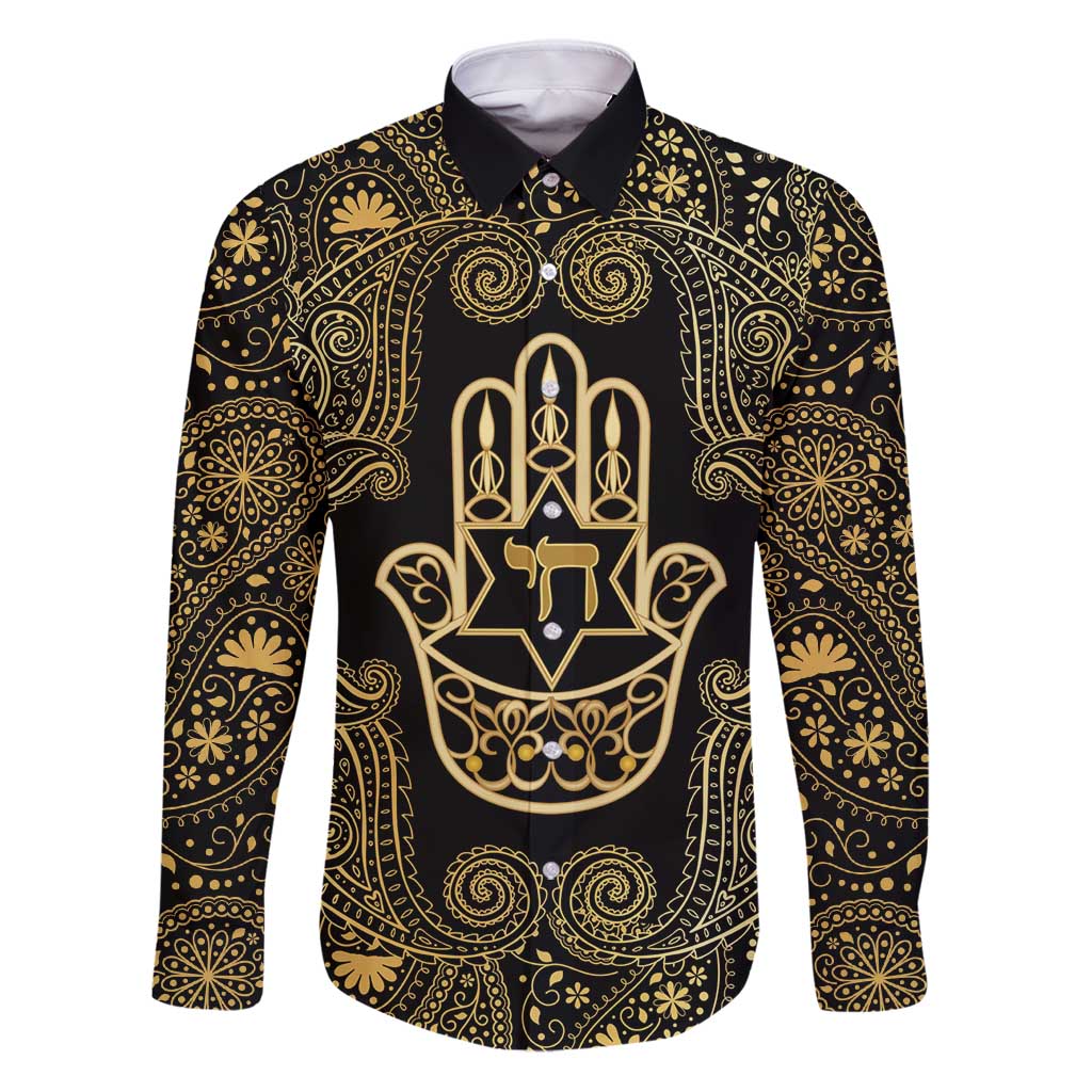 Jewish Hamsa Chai Family Matching Puletasi and Hawaiian Shirt Gold Paisley Pattern
