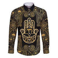 Jewish Hamsa Chai Family Matching Puletasi and Hawaiian Shirt Gold Paisley Pattern