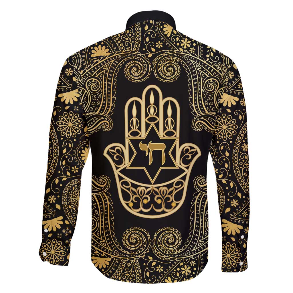 Jewish Hamsa Chai Family Matching Puletasi and Hawaiian Shirt Gold Paisley Pattern
