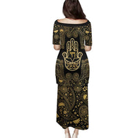 Jewish Hamsa Chai Family Matching Puletasi and Hawaiian Shirt Gold Paisley Pattern