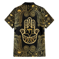 Jewish Hamsa Chai Family Matching Short Sleeve Bodycon Dress and Hawaiian Shirt Gold Paisley Pattern