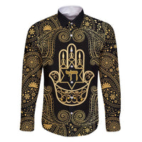 Jewish Hamsa Chai Family Matching Tank Maxi Dress and Hawaiian Shirt Gold Paisley Pattern