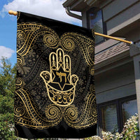 Jewish Hamsa Chai Garden Flag Gold Paisley Pattern