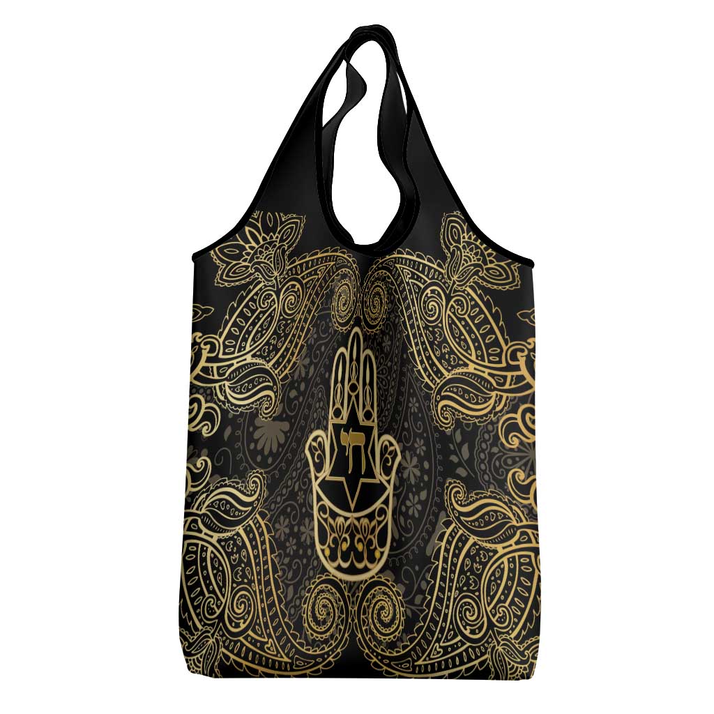 Jewish Hamsa Chai Grocery Bag Gold Paisley Pattern