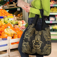 Jewish Hamsa Chai Grocery Bag Gold Paisley Pattern