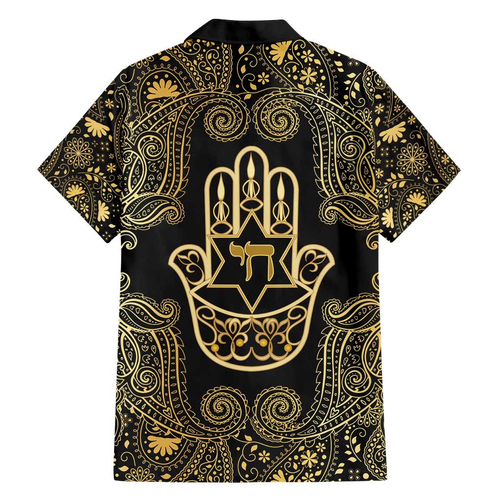 Jewish Hamsa Chai Hawaiian Shirt Gold Paisley Pattern