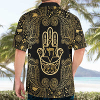 Jewish Hamsa Chai Hawaiian Shirt Gold Paisley Pattern