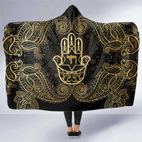 Jewish Hamsa Chai Hooded Blanket Gold Paisley Pattern