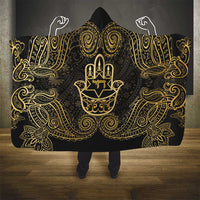 Jewish Hamsa Chai Hooded Blanket Gold Paisley Pattern