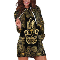 Jewish Hamsa Chai Hoodie Dress Gold Paisley Pattern