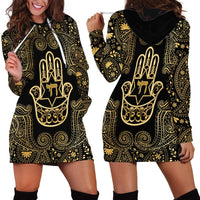 Jewish Hamsa Chai Hoodie Dress Gold Paisley Pattern