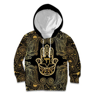 Jewish Hamsa Chai Kid Hoodie Gold Paisley Pattern