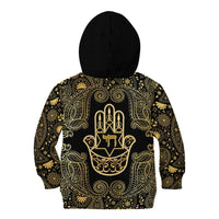 Jewish Hamsa Chai Kid Hoodie Gold Paisley Pattern