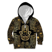 Jewish Hamsa Chai Kid Hoodie Gold Paisley Pattern