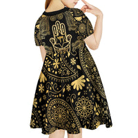 Jewish Hamsa Chai Kid Short Sleeve Dress Gold Paisley Pattern