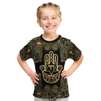 Jewish Hamsa Chai Kid T Shirt Gold Paisley Pattern