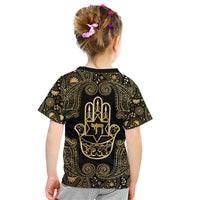 Jewish Hamsa Chai Kid T Shirt Gold Paisley Pattern