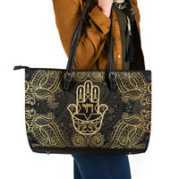 Jewish Hamsa Chai Leather Tote Bag Gold Paisley Pattern
