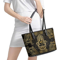 Jewish Hamsa Chai Leather Tote Bag Gold Paisley Pattern