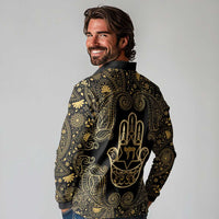 Jewish Hamsa Chai Long Sleeve Polo Shirt Gold Paisley Pattern