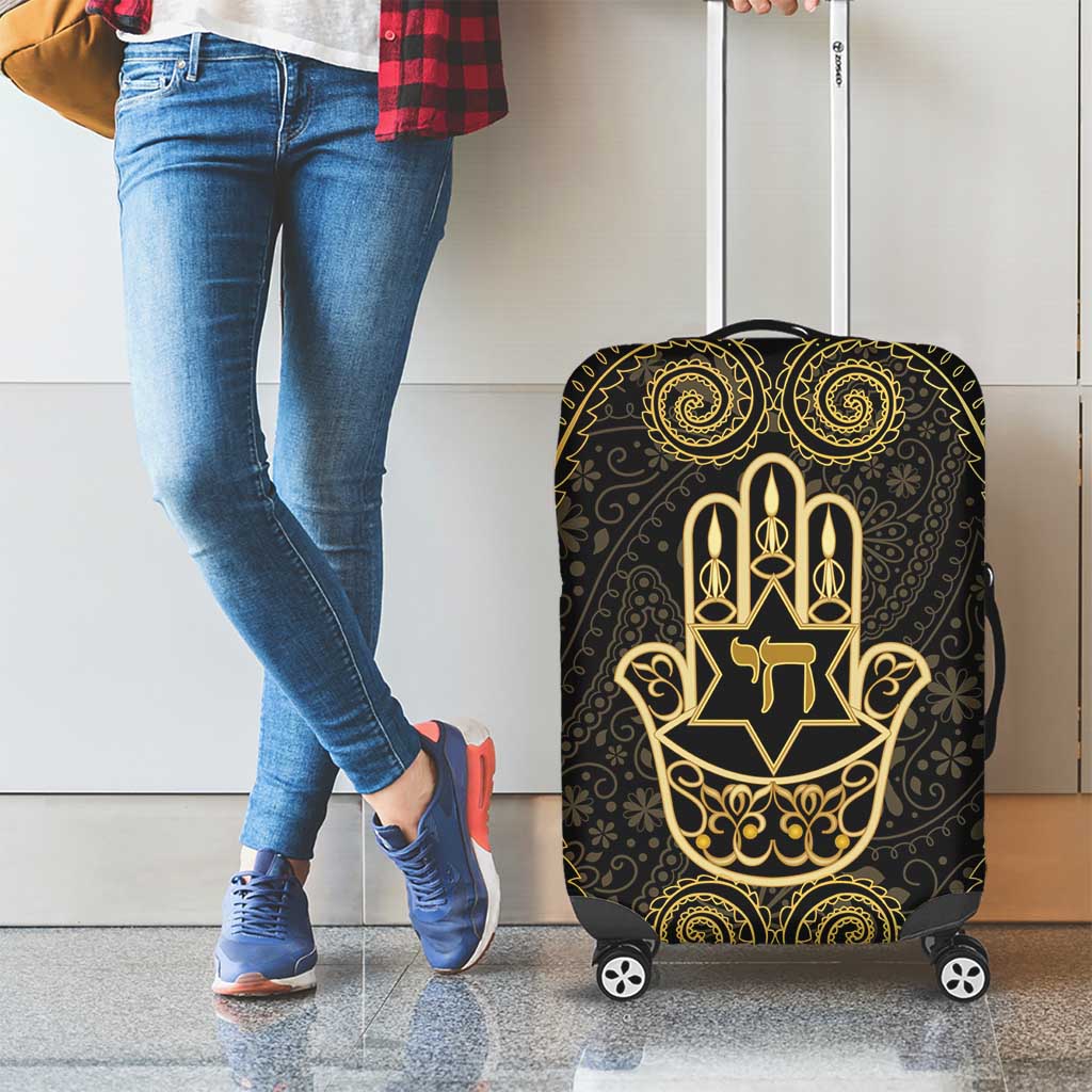 Jewish Hamsa Chai Luggage Cover Gold Paisley Pattern
