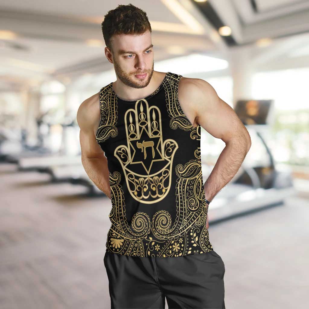 Jewish Hamsa Chai Men Tank Top Gold Paisley Pattern