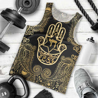 Jewish Hamsa Chai Men Tank Top Gold Paisley Pattern