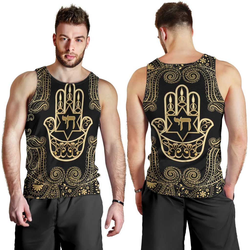 Jewish Hamsa Chai Men Tank Top Gold Paisley Pattern