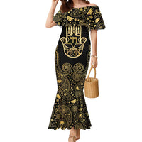 Jewish Hamsa Chai Mermaid Dress Gold Paisley Pattern