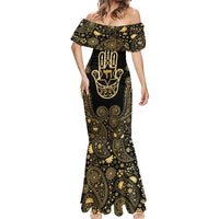 Jewish Hamsa Chai Mermaid Dress Gold Paisley Pattern