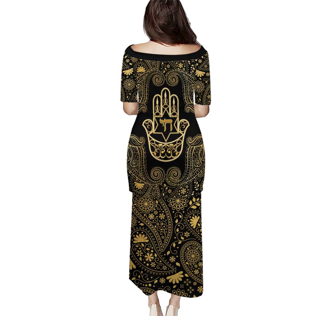 Jewish Hamsa Chai Puletasi Gold Paisley Pattern