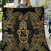 Jewish Hamsa Chai Quilt Gold Paisley Pattern