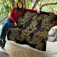 Jewish Hamsa Chai Quilt Gold Paisley Pattern