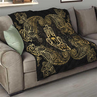 Jewish Hamsa Chai Quilt Gold Paisley Pattern