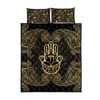 Jewish Hamsa Chai Quilt Bed Set Gold Paisley Pattern
