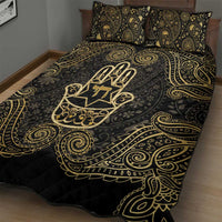 Jewish Hamsa Chai Quilt Bed Set Gold Paisley Pattern
