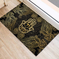Jewish Hamsa Chai Rubber Doormat Gold Paisley Pattern