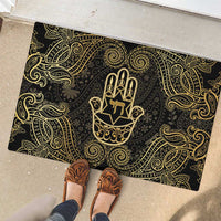 Jewish Hamsa Chai Rubber Doormat Gold Paisley Pattern