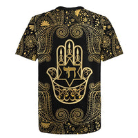 Jewish Hamsa Chai Rugby Jersey Gold Paisley Pattern